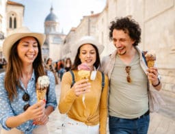 baráti társaság fagyit nyal a horvát Dubrovnikban
