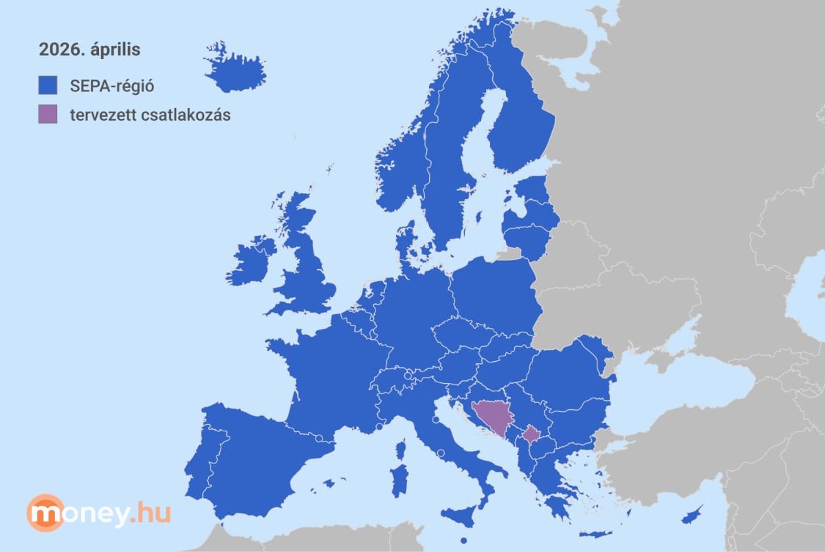 a SEPA-régió országai, ahol az euró küldése gyors és olcsó, térkép
