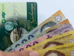 OTP SZÉP-kártya és magyar forint bankjegyek a kézben
