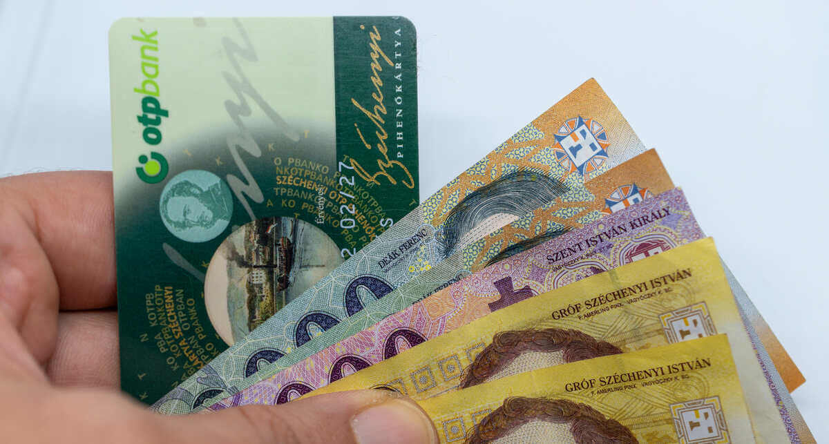 OTP SZÉP-kártya és magyar forint bankjegyek a kézben