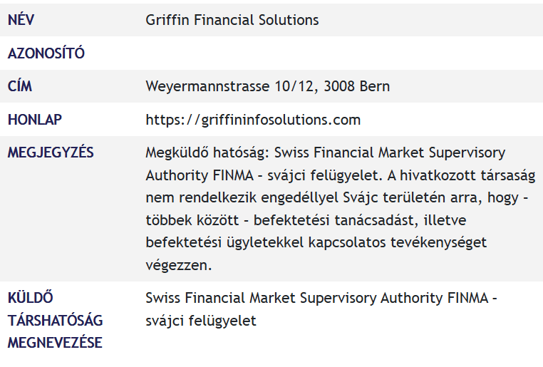 Griffin az MNB-adatbázisban
