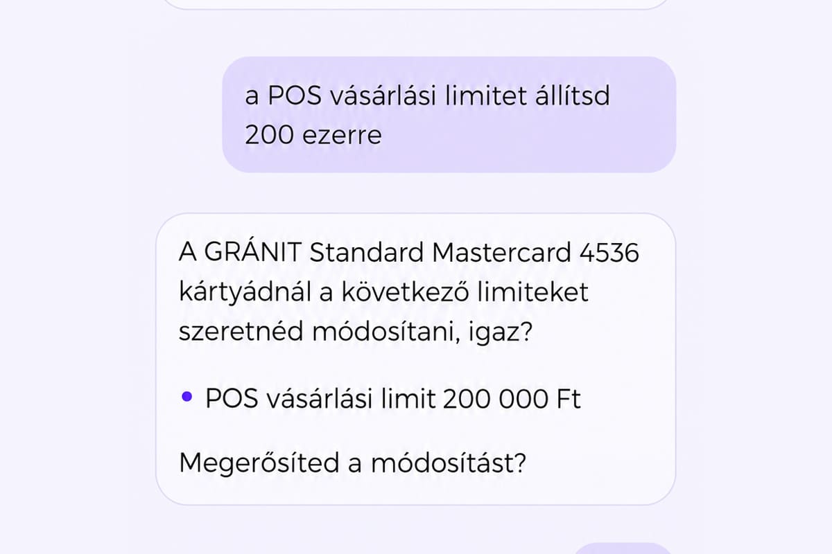 Gránit Guru a mobilbanki applikációban, pos vásárlási limit átállítása